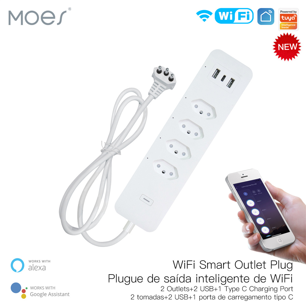 Smart Power Strip 4 Outlet Usb - Multiprise WiFi intelligente brésilienne, protection contre
