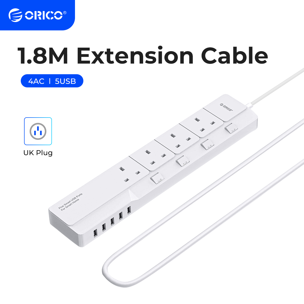 Smart Power Strip 4 Outlet Usb - ORICO-Multiprise avec interrupteur de commande de