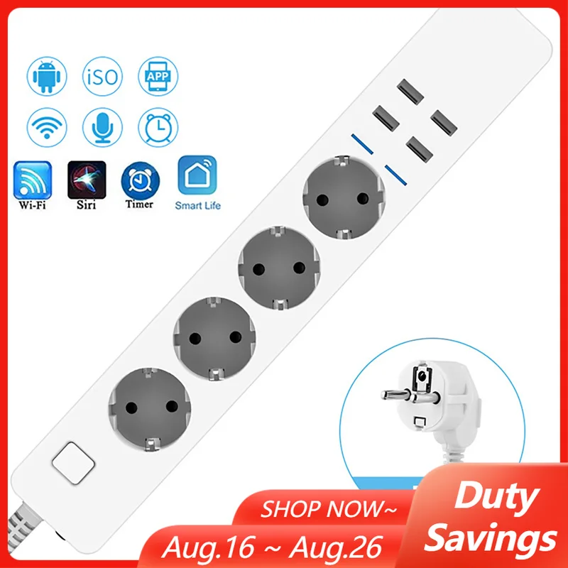 Smart Power Strip 4 Outlet Usb - Multiprise intelligente Wi-Fi multifonction 8-en-1 avec