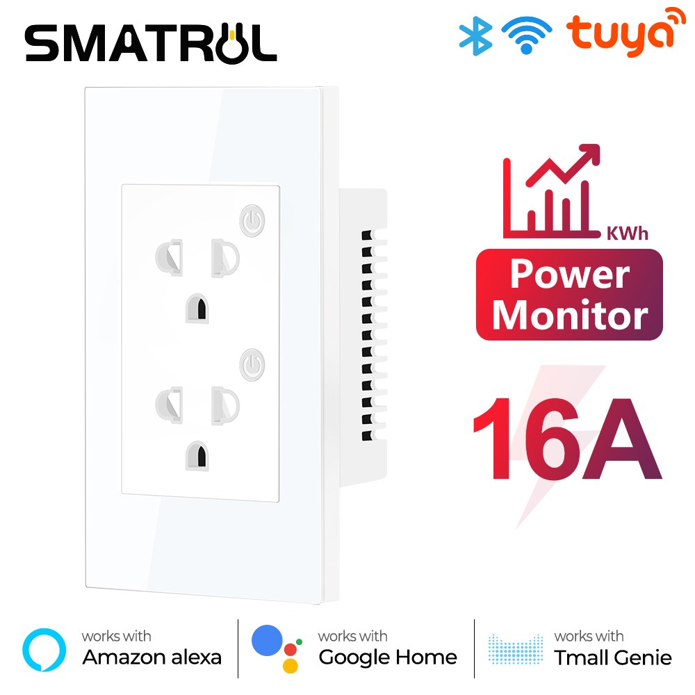 Smart Plug Energy Monitoring Wifi - Adaptateur de prise intelligente, 16a, Tuya,