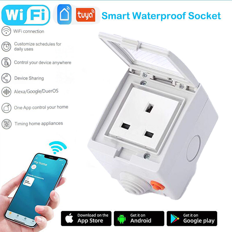 Smart Socket 16A Tuya App - Prise d'alimentation intelligente WiFi étanche, Tuya