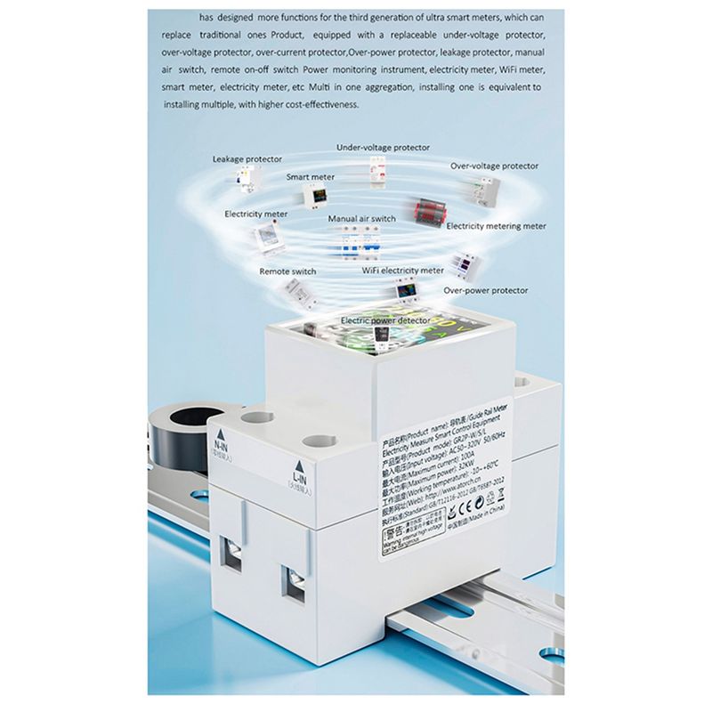 Energy Meter Din Rail Wifi - ABQU 100A Tuya WiFi Rail DIN