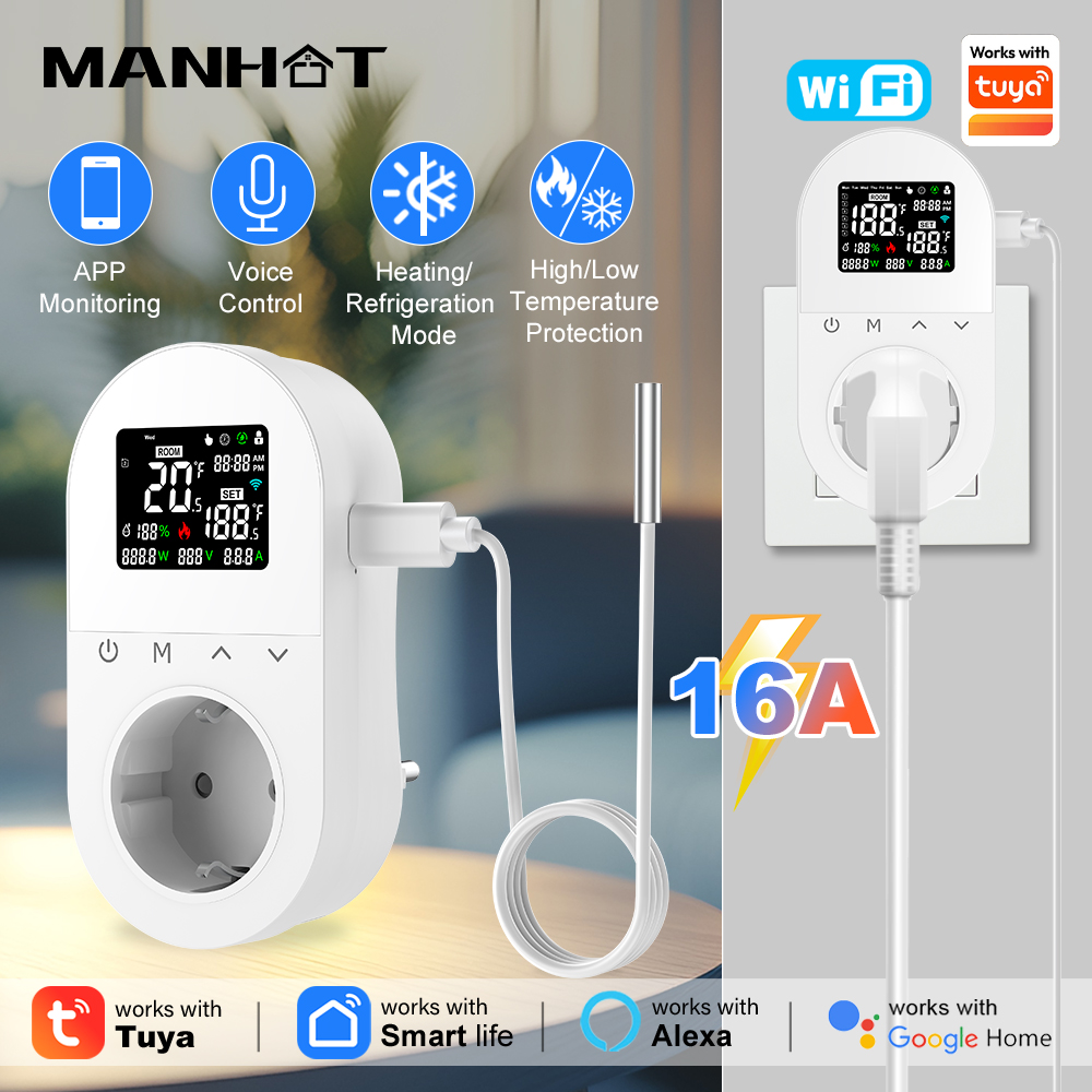 Smart Socket 16A Tuya App - Prise thermostat intelligente WiFi MANHOT 16A