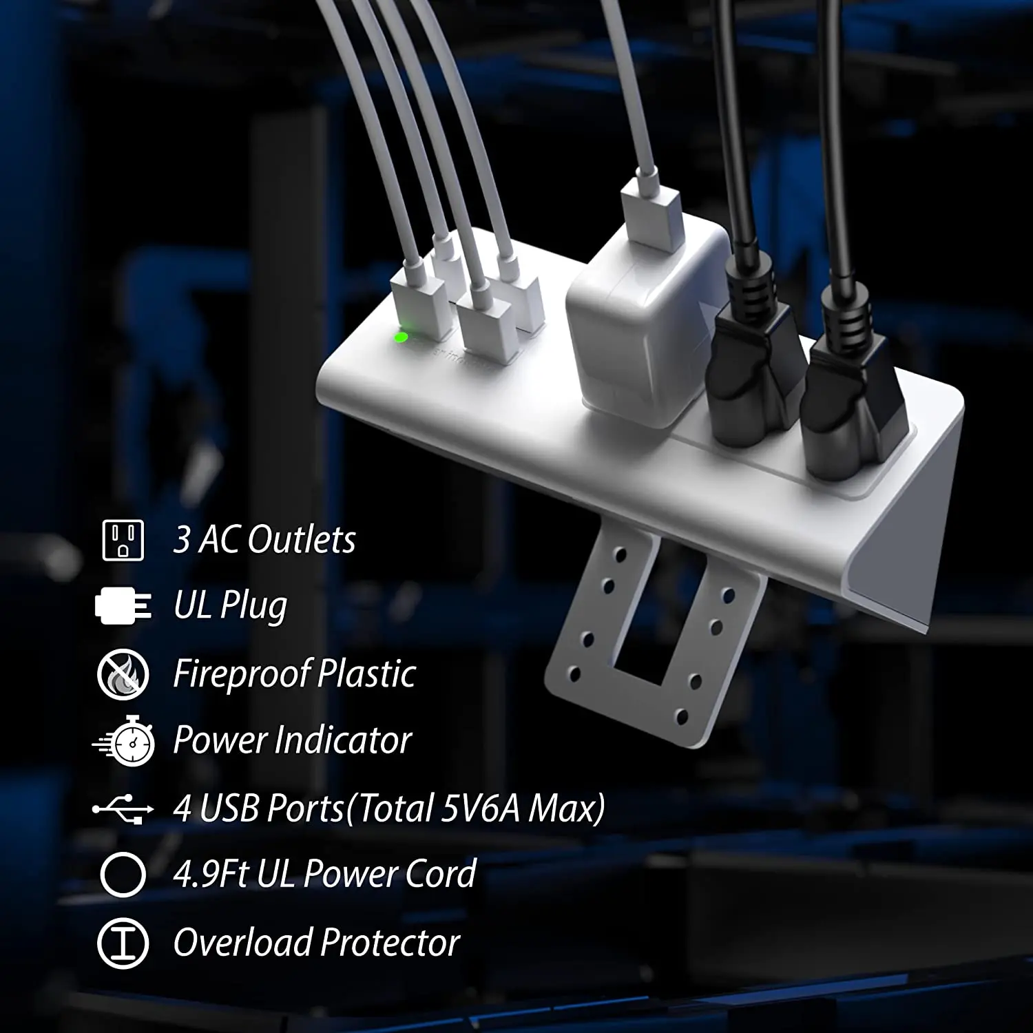 Multiprise de bureau avec USB- - Smart Power Strip 4 Outlet Usb avis et prix