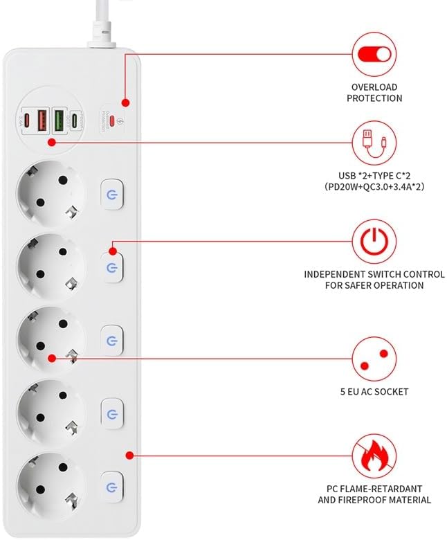 Prise de multiprise intelligen - Smart Power Strip 4 Outlet Usb avis et prix