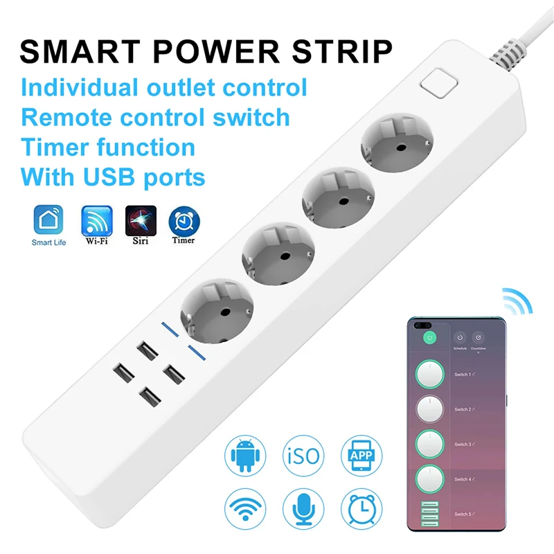 Multiprise intelligente Wi-Fi  - Smart Power Strip 4 Outlet Usb avis et prix