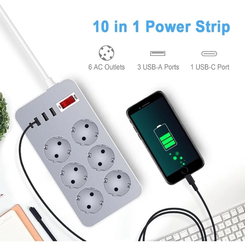 Multiprise 10 en 1 avec interr - Smart Power Strip 4 Outlet Usb avis et prix